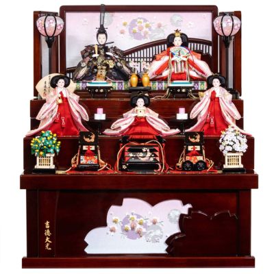 ✓木製ひな壇・雛人形3段飾り - 年中行事用品
