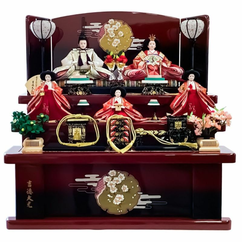 雛人形　親王飾りケース　三　五　５人　三五新王芥子官女 雛人形 ケース飾り つむぎ 小三五親王 うぐいす R型 白に紫